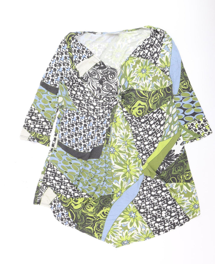 Wallis Womens Multicoloured V-Neck Tunic Blouse XL 3/4 Sleeve Jersey Top