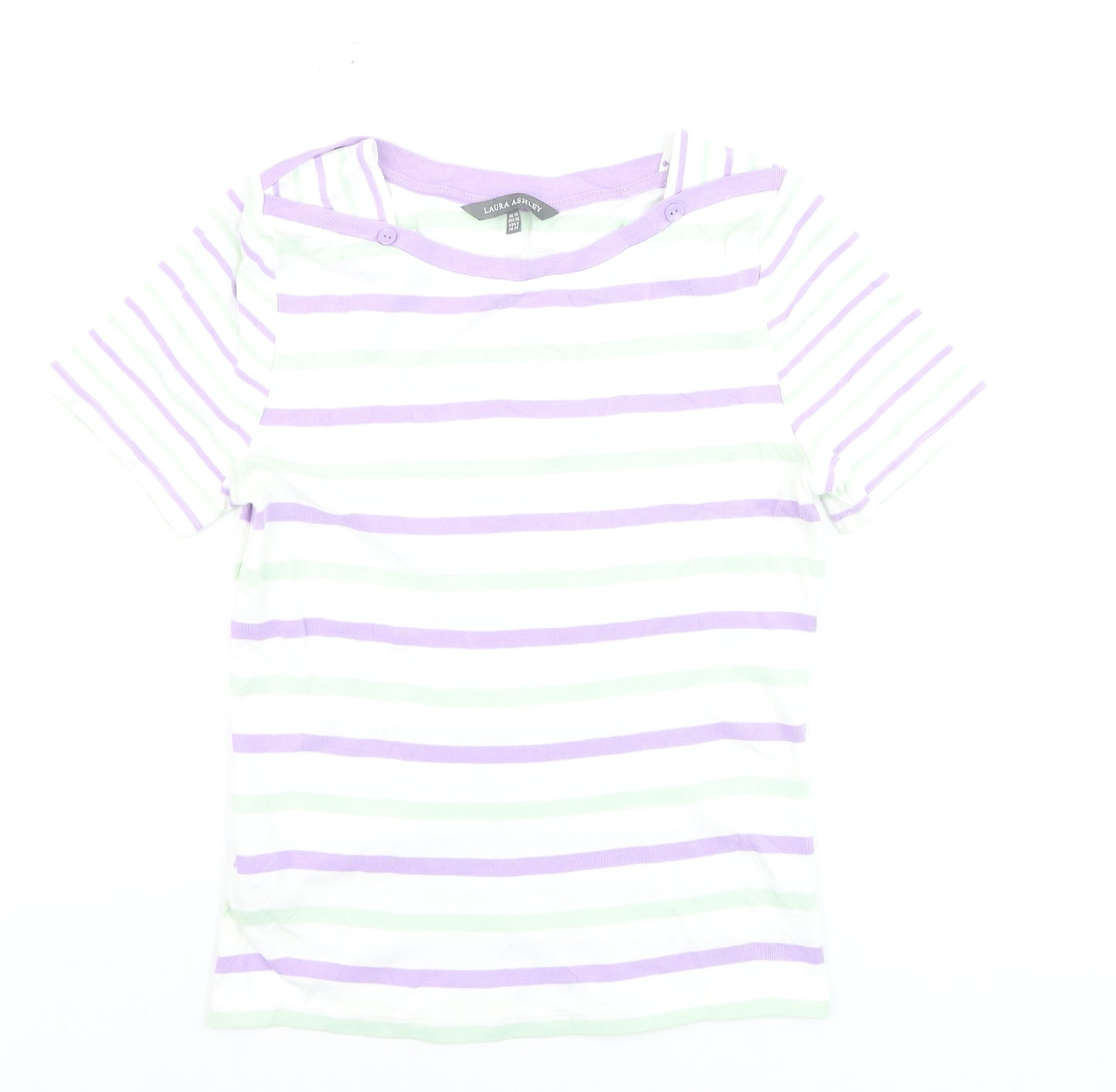 Laura Ashley Women's Multicoloured Striped Cotton T-Shirt Size 10