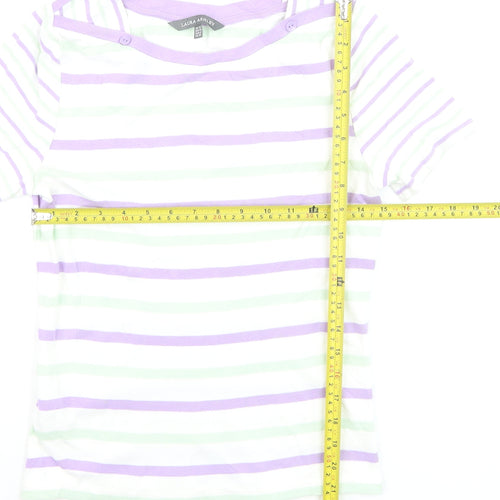 Laura Ashley Women's Multicoloured Striped Cotton T-Shirt Size 10
