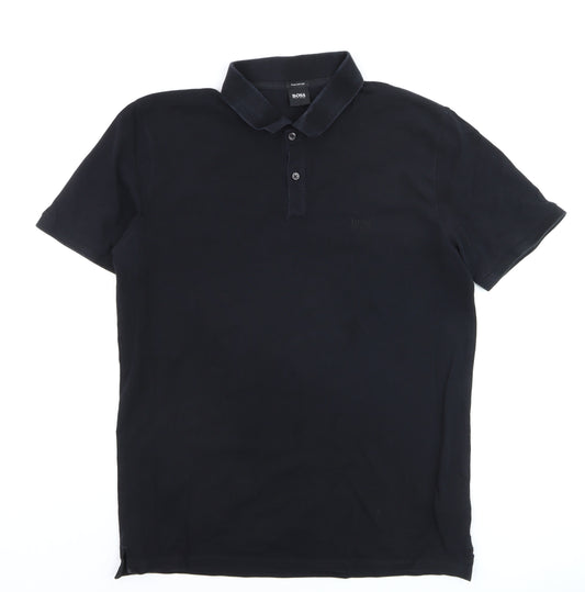 Hugo Boss Men Black XL Pima Cotton Short Sleeve Polo Shirt