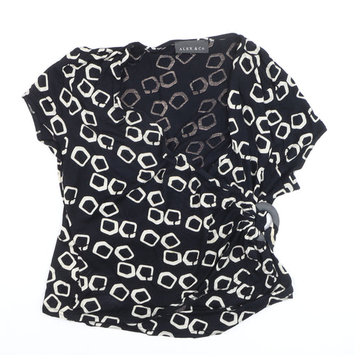 Alex & Co. Women's Black Geometric Wrap Blouse Size 16