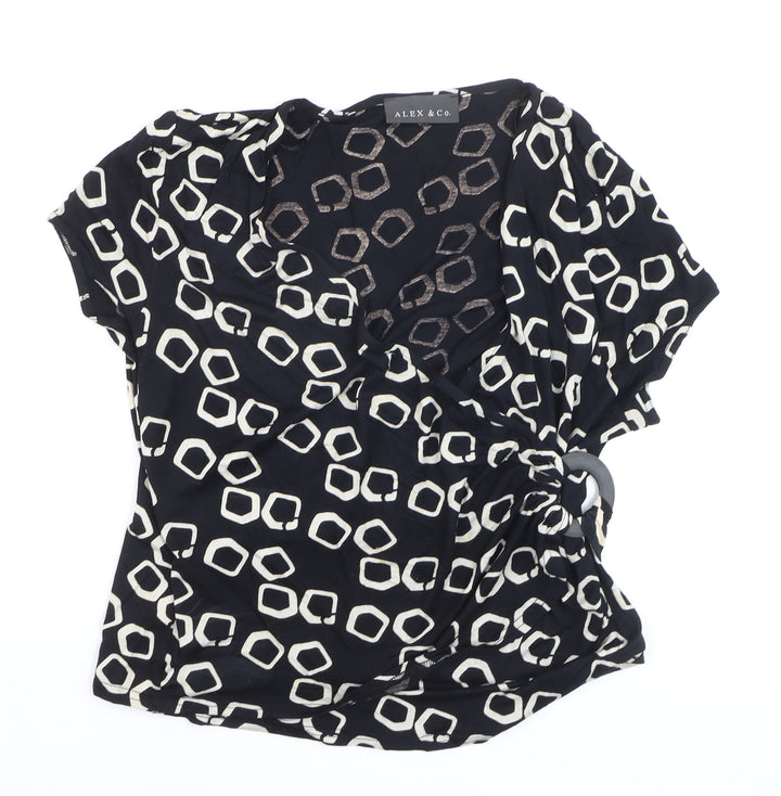 Alex & Co. Women's Black Geometric Wrap Blouse Size 16