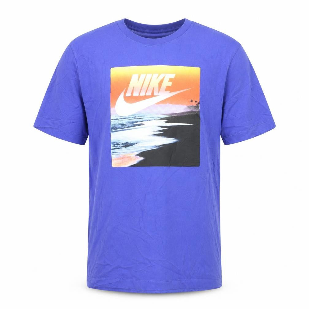 Front view of Nike Men's Blue Beach Graphic Print T-Shirt, size M