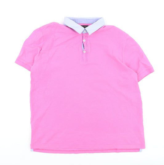 Massimo Dutti Men's Pink Cotton Polo Shirt XL Collared