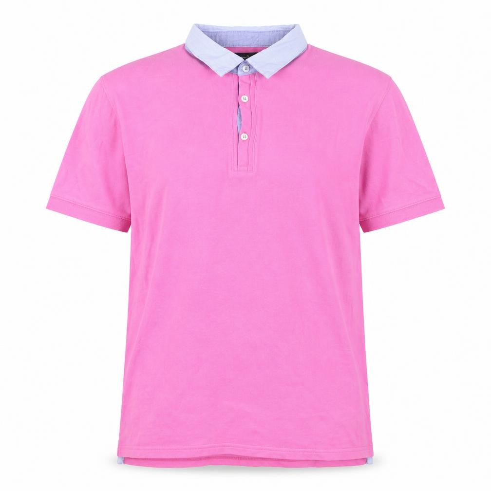 Front view of Massimo Dutti Men's Pink Cotton Polo Shirt XL Collared
