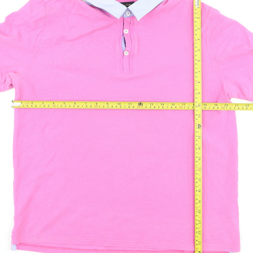 Massimo Dutti Men's Pink Cotton Polo Shirt XL Collared