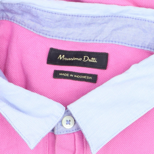 Massimo Dutti Men's Pink Cotton Polo Shirt XL Collared