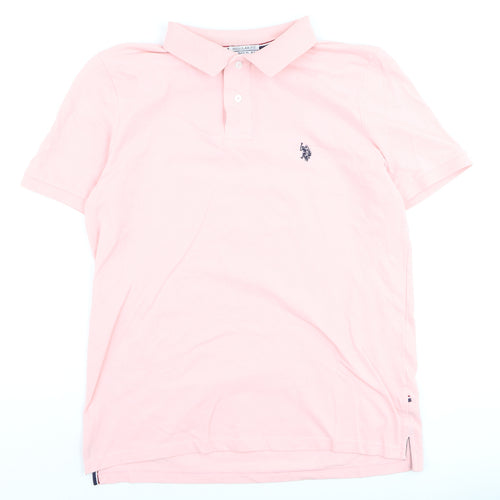 U.S. Polo Assn. Men's Pink Regular Fit Cotton Polo Shirt L