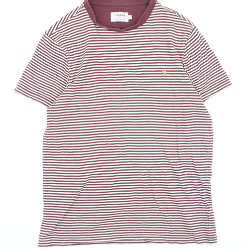 Farah Men's Brown White Striped Cotton Crew Neck T-Shirt Size S