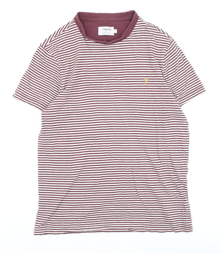 Farah Men's Brown White Striped Cotton Crew Neck T-Shirt Size S