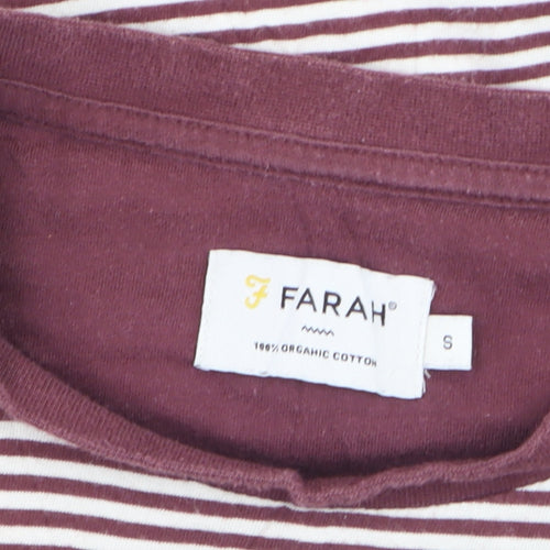Farah Men's Brown White Striped Cotton Crew Neck T-Shirt Size S