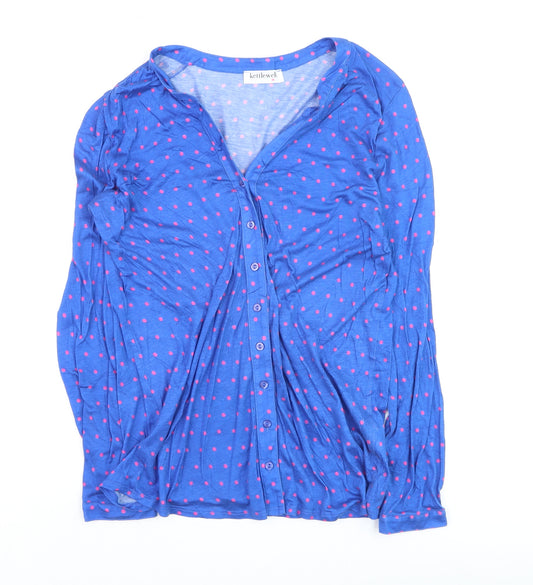 Kettlewell Women Blue Polka Dot V-Neck Cardigan Size M