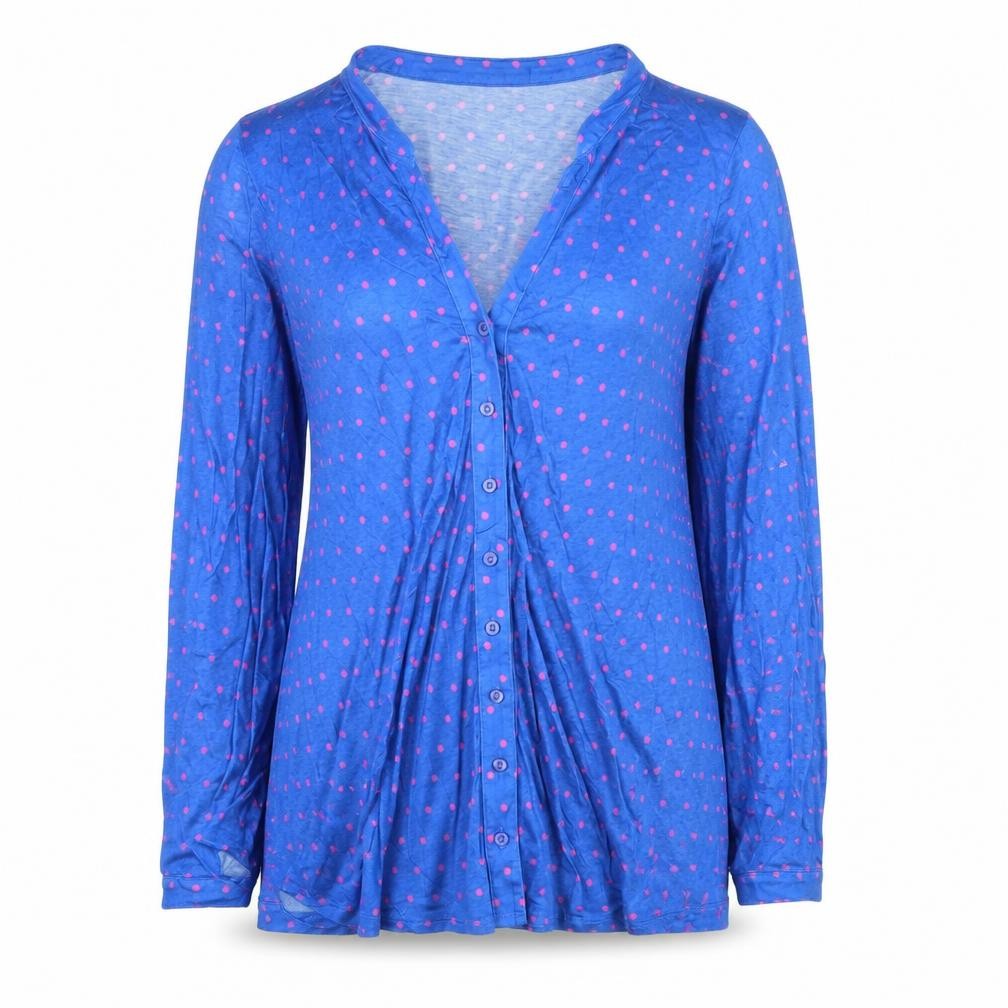 Kettlewell Women Blue Polka Dot V-Neck Cardigan Size M
