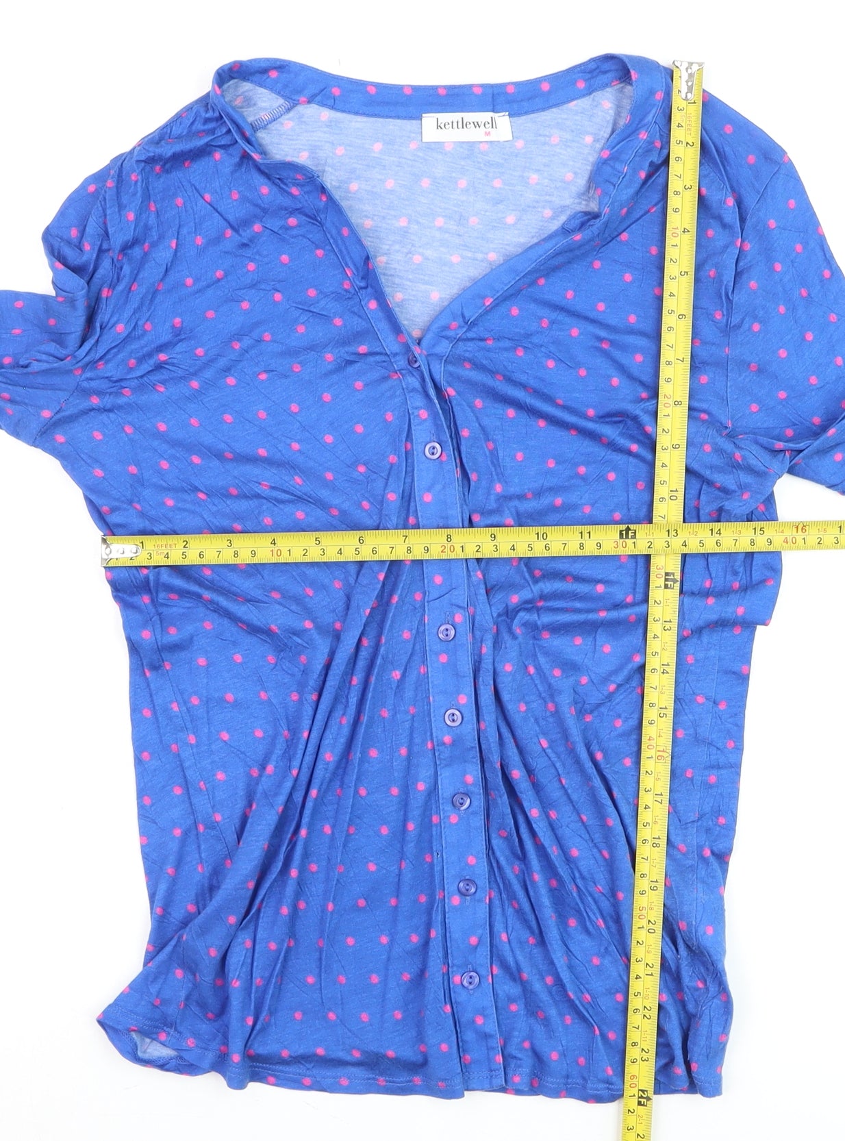 Kettlewell Women Blue Polka Dot V-Neck Cardigan Size M