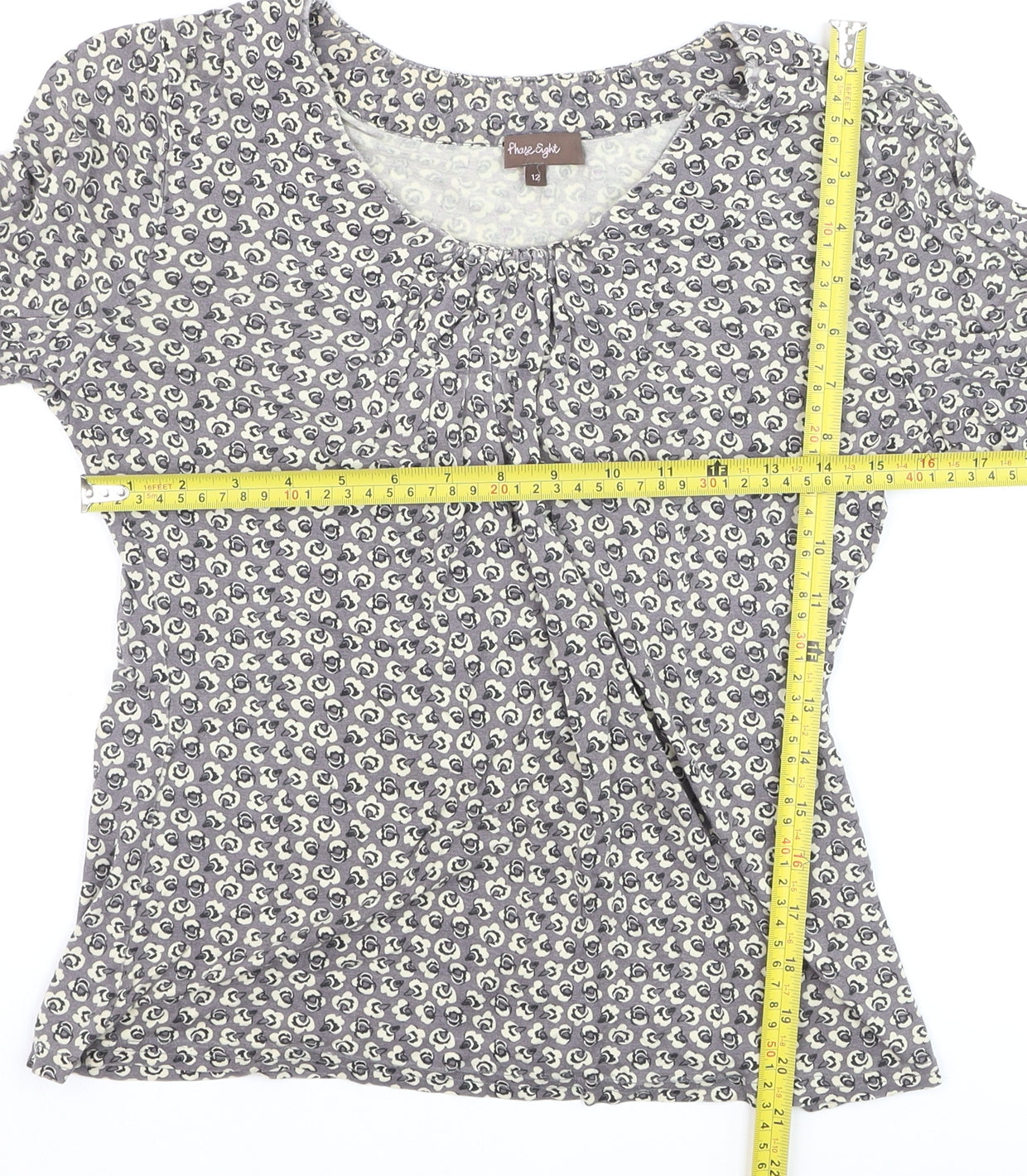 Phase Eight Women's Grey Floral Long Sleeve Tunic Blouse Size 12