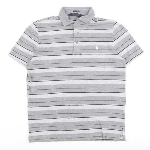 Ralph Lauren Polo Golf Men's Grey Striped M Cotton Elastane Polo Shirt