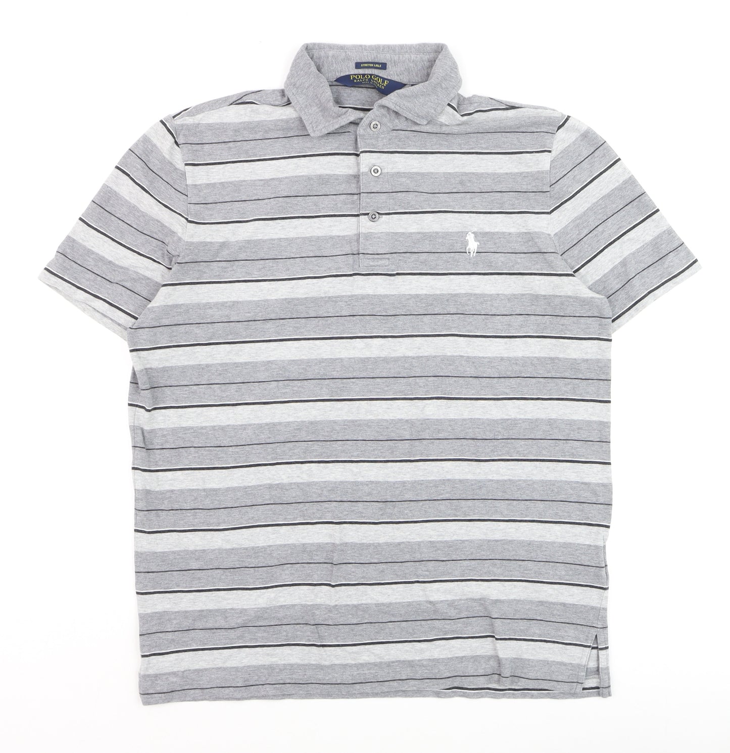 Ralph Lauren Polo Golf Men's Grey Striped M Cotton Elastane Polo Shirt