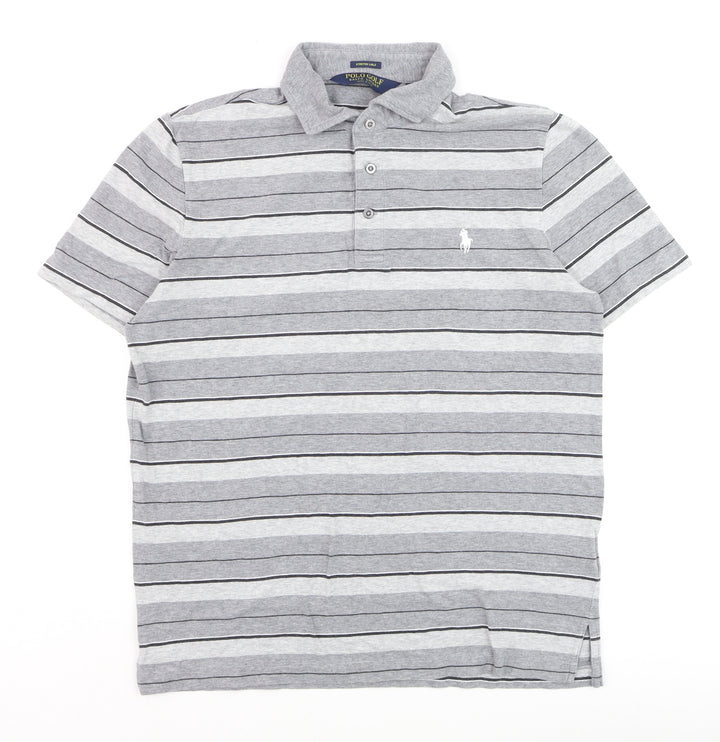 Ralph Lauren Polo Golf Men's Grey Striped M Cotton Elastane Polo Shirt