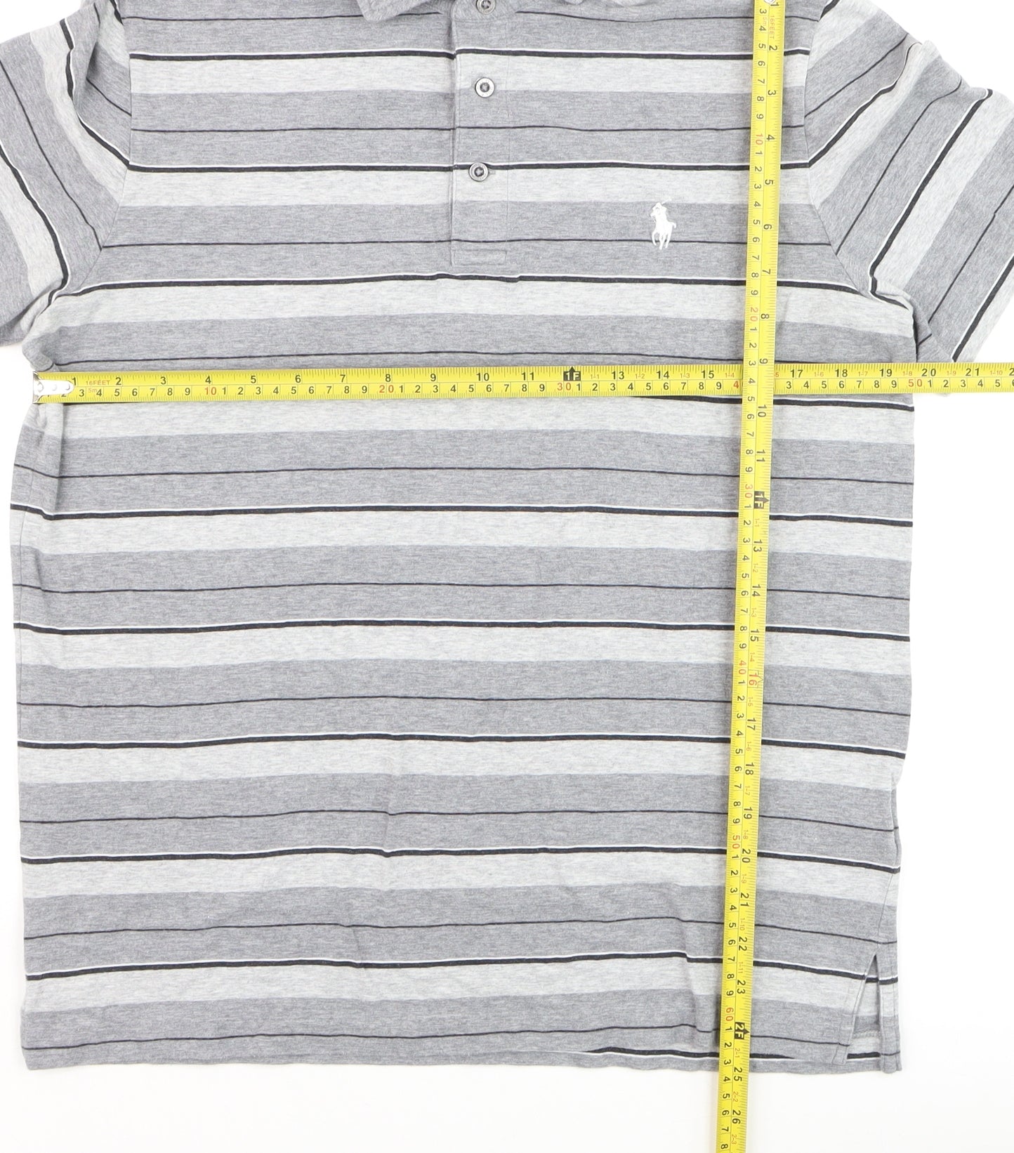 Ralph Lauren Polo Golf Men's Grey Striped M Cotton Elastane Polo Shirt
