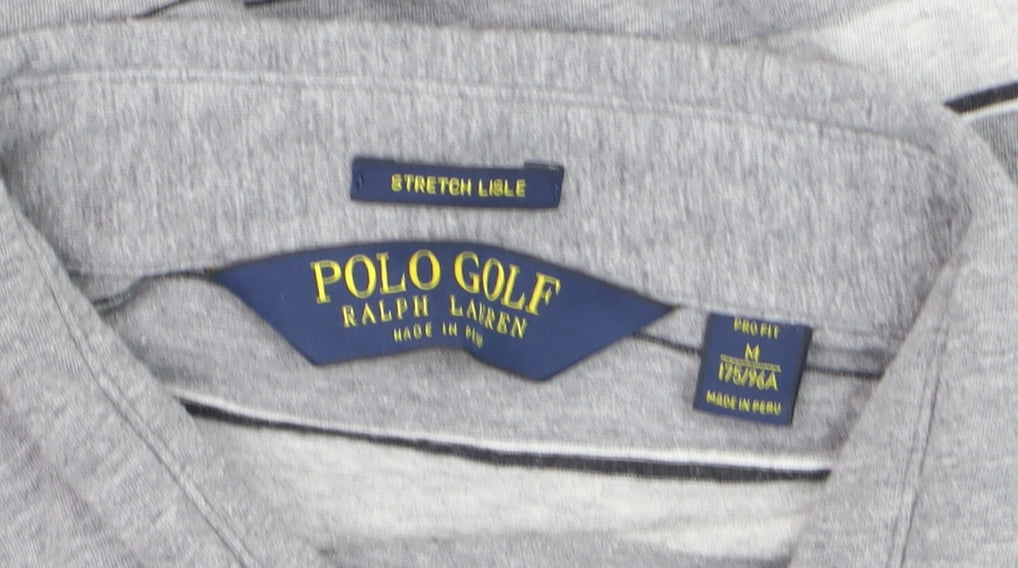 Ralph Lauren Polo Golf Men's Grey Striped M Cotton Elastane Polo Shirt