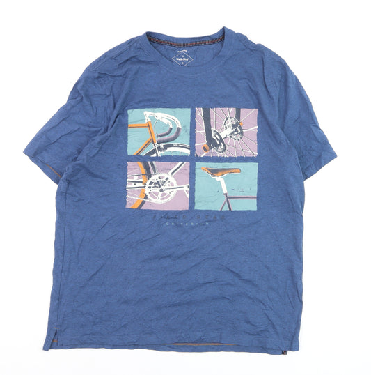 White Stuff Men's Blue XL Graphic Bike Print Crew Neck T-Shirt