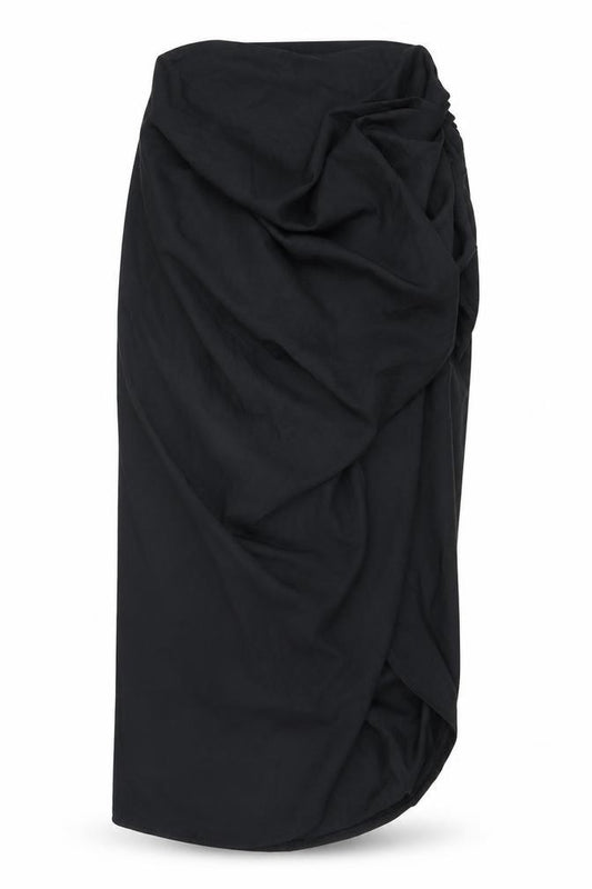 Front view of PRETTYLITTLETHING Women’s Black Wrap Midi Skirt, size UK 8