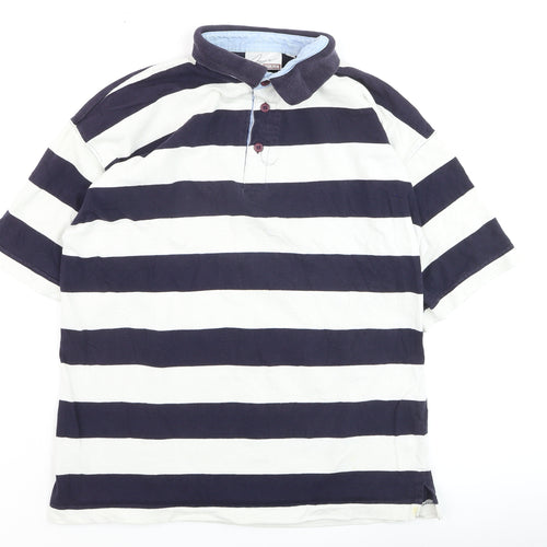 Jessica Men’s Blue White Striped 100% Cotton Polo Shirt Size L