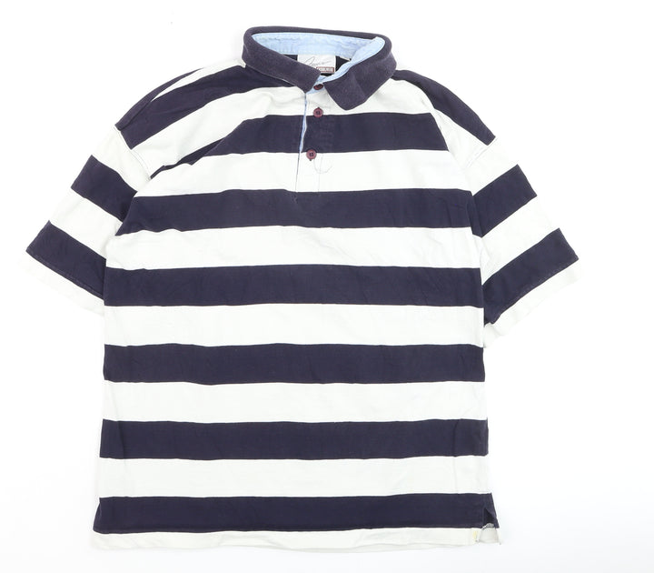 Jessica Men’s Blue White Striped 100% Cotton Polo Shirt Size L