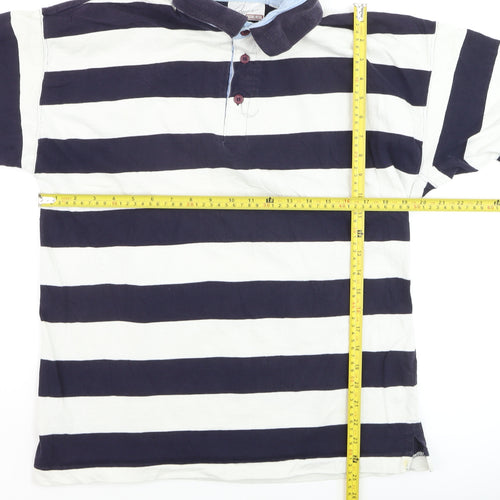 Jessica Men’s Blue White Striped 100% Cotton Polo Shirt Size L