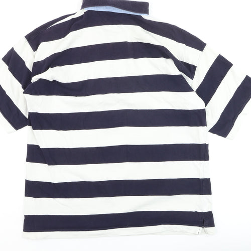 Jessica Men’s Blue White Striped 100% Cotton Polo Shirt Size L