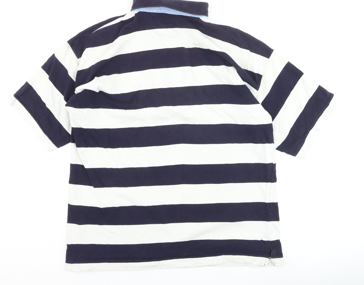Jessica Men’s Blue White Striped 100% Cotton Polo Shirt Size L