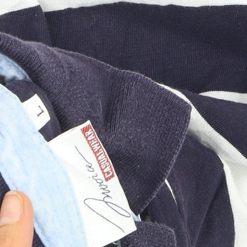 Jessica Men’s Blue White Striped 100% Cotton Polo Shirt Size L