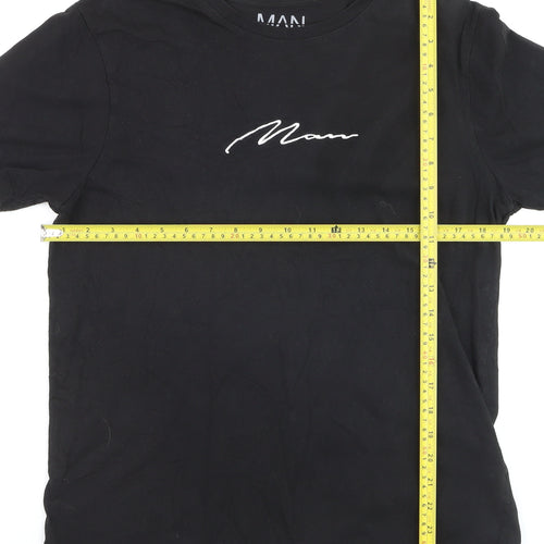 BoohooMAN Men's Black Crew Neck Embroidered Script T-Shirt Size M