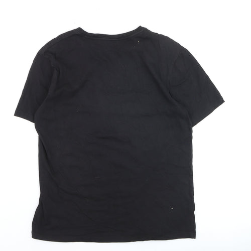 BoohooMAN Men's Black Crew Neck Embroidered Script T-Shirt Size M
