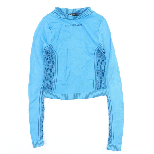 iets frans Blue Long Sleeve Cropped Activewear Top Size S