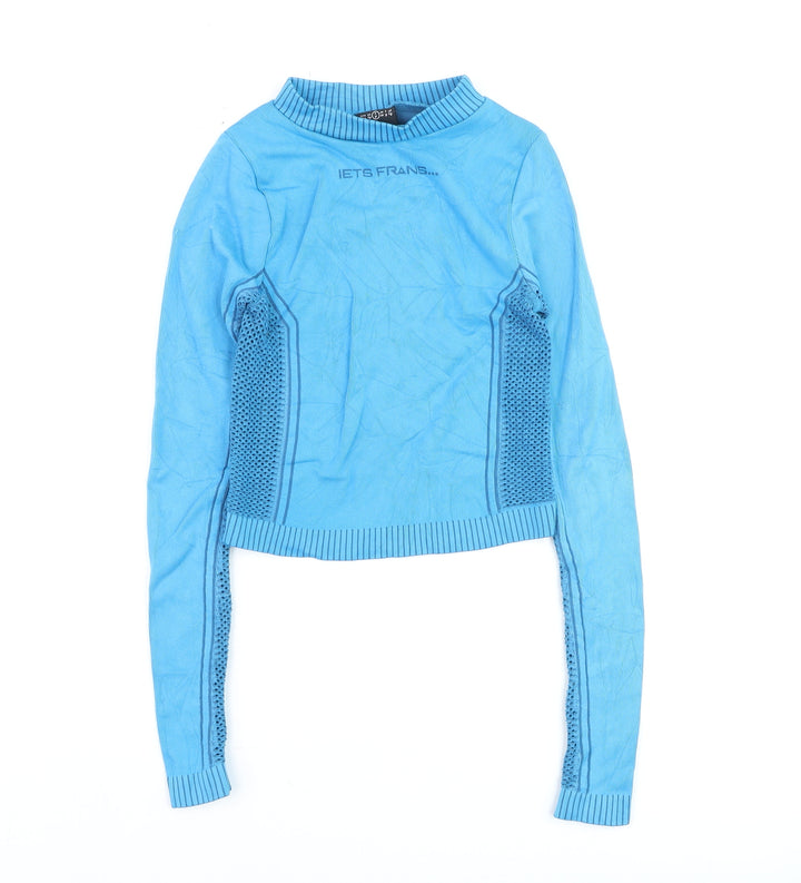 iets frans Blue Long Sleeve Cropped Activewear Top Size S