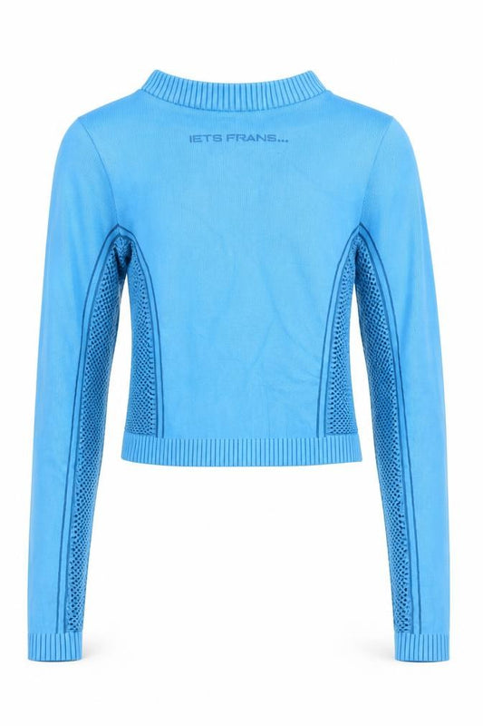 iets frans Blue Long Sleeve Cropped Activewear Top Size S
