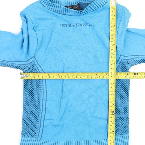 iets frans Blue Long Sleeve Cropped Activewear Top Size S