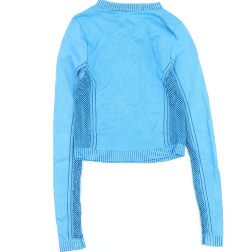 iets frans Blue Long Sleeve Cropped Activewear Top Size S