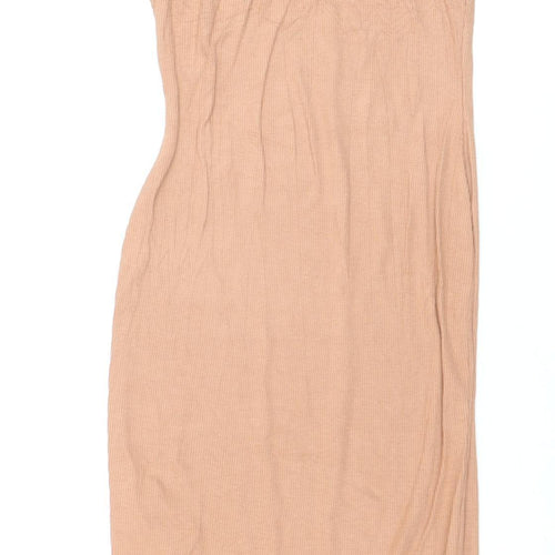 Missguided Women’s Beige Sleeveless Midi Bodycon Dress Size 8