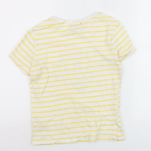 New Look Women's Yellow Striped Paris Print Cotton T-Shirt Size 8