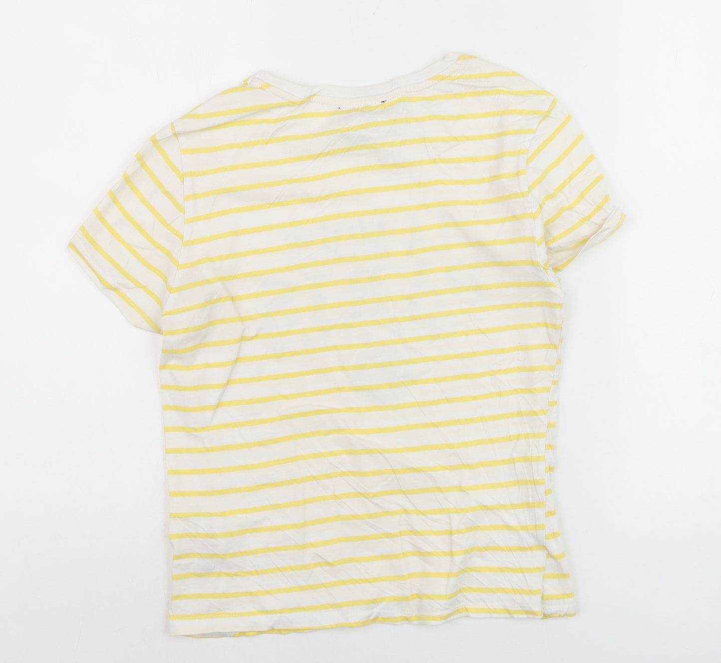 New Look Women's Yellow Striped Paris Print Cotton T-Shirt Size 8