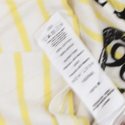 New Look Women's Yellow Striped Paris Print Cotton T-Shirt Size 8