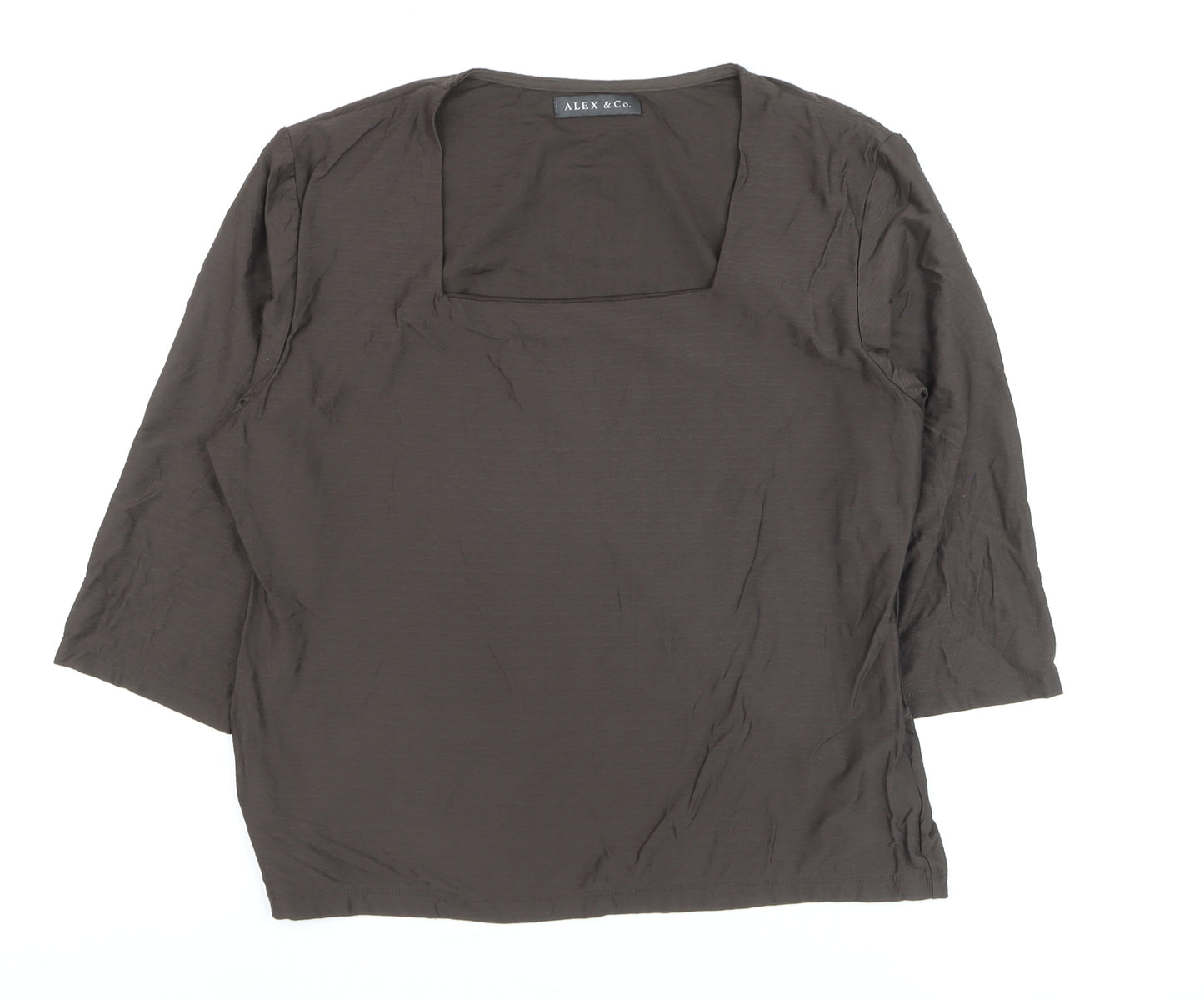 ALEX & Co. Women Brown Square Neck 3/4 Sleeve Blouse Size 16