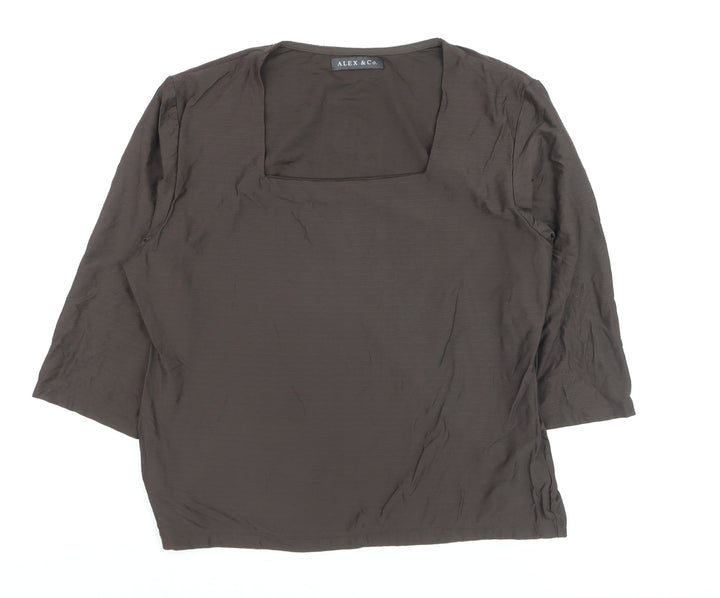 ALEX & Co. Women Brown Square Neck 3/4 Sleeve Blouse Size 16