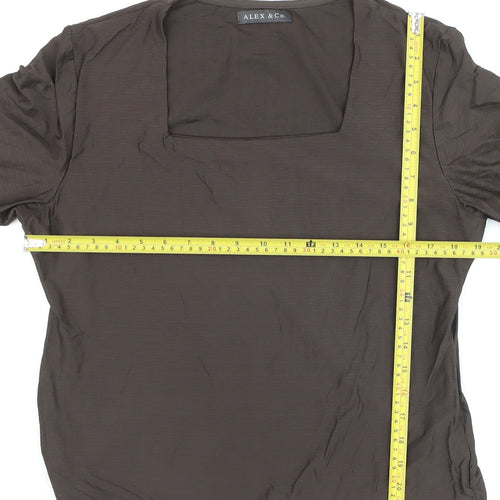 ALEX & Co. Women Brown Square Neck 3/4 Sleeve Blouse Size 16