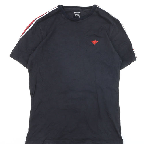 River Island Men's Black Slim Fit Crew Neck Bee Embroidered T-Shirt Size M
