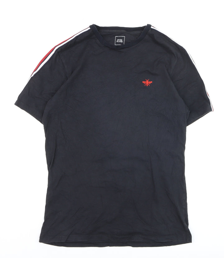 River Island Men's Black Slim Fit Crew Neck Bee Embroidered T-Shirt Size M