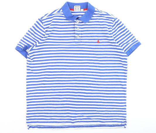 Musto Men's Blue White Striped Short Sleeve Cotton Polo Shirt L