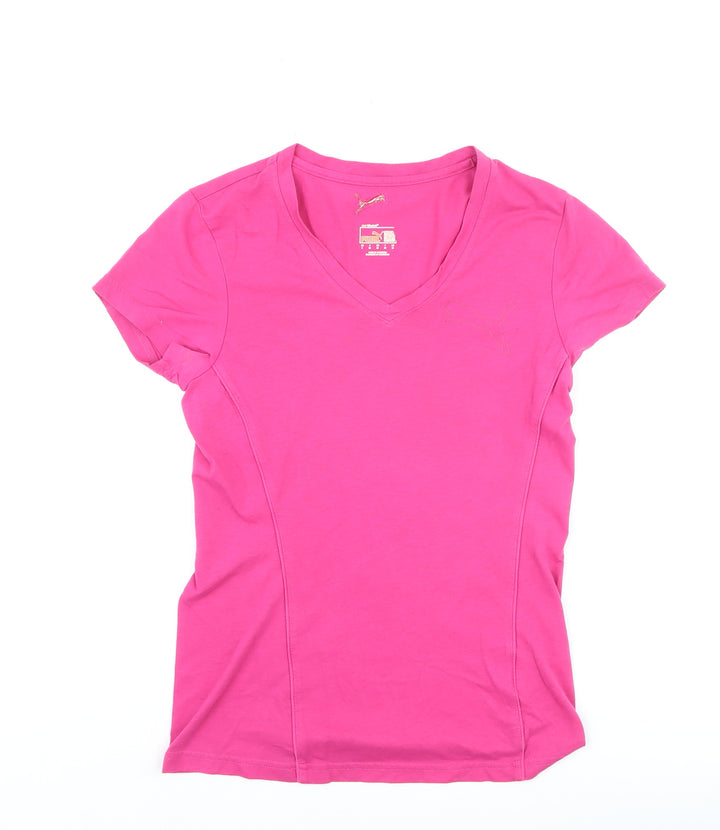 Puma Women's Pink V-Neck Slim Fit Sportstyle T-Shirt Size S